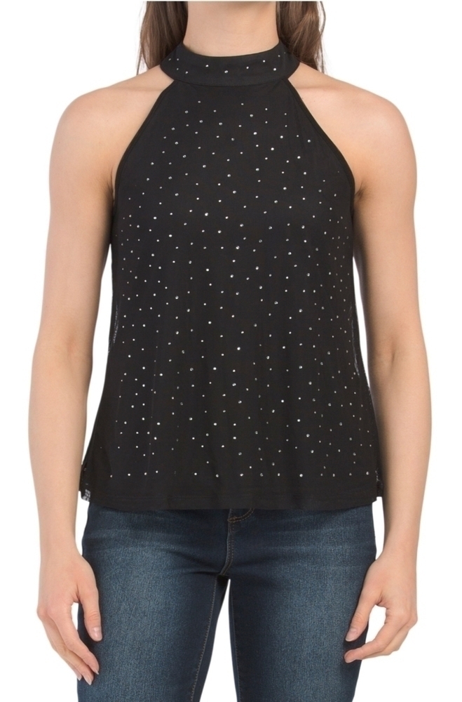 𝅺Cable and Gauge Halter Top Rhinestones Embellished